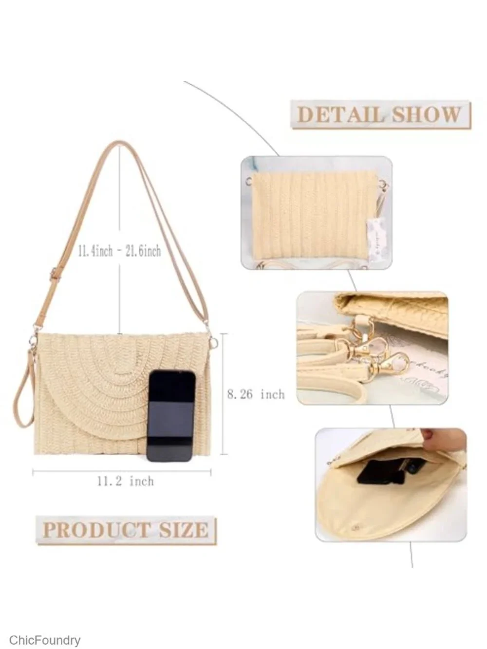 Straw Clutch Handbag Woven Envelope Crossbody Bag Summer Beach Purse